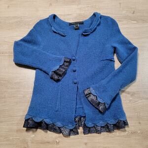 Marc Jacobs Wool Chunky Knit Cardigan Sweater Ruffle Glitter Coquette Medium Top